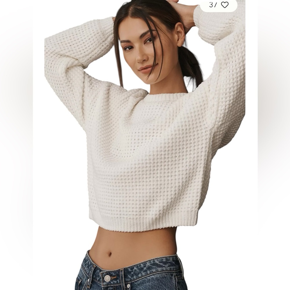 New Misguided Creme Crewneck Cropped Knit Sweater Size Small